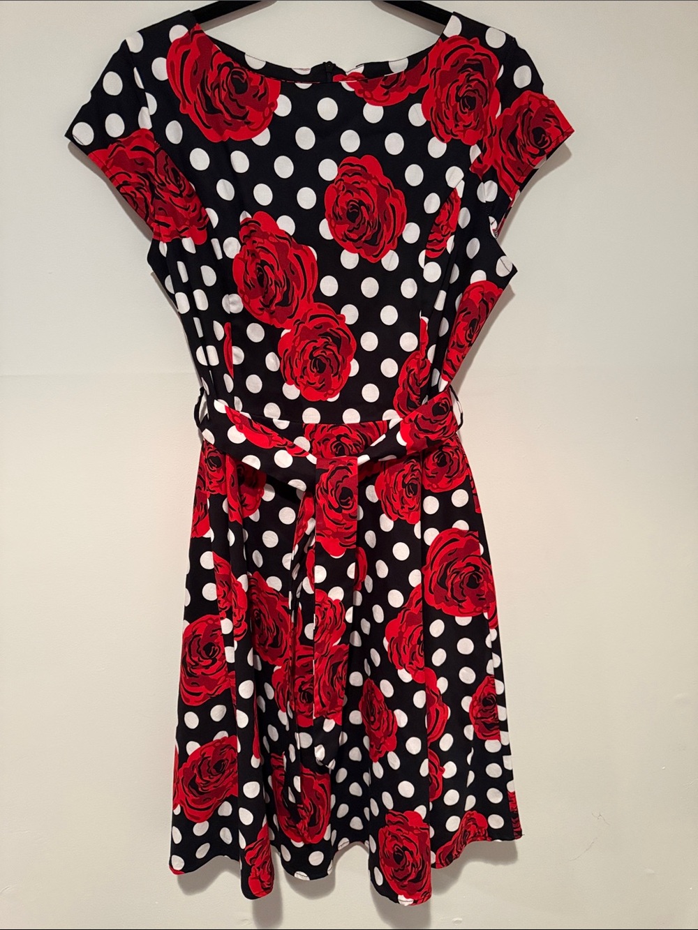 Source Unknown Black Polka Dot Dress with Red Rose Print